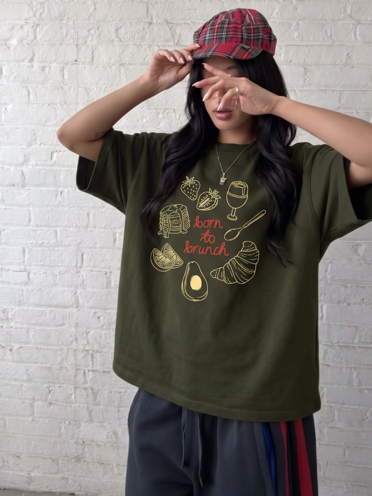 Born to Brunch Oversized Tee - Resene Olive Green