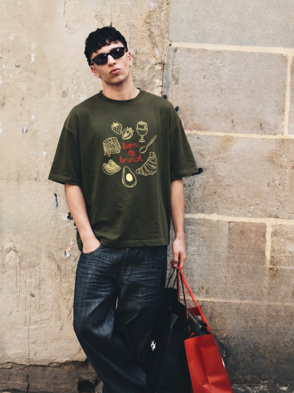 Born to Brunch Oversized Tee - Resene Olive Green