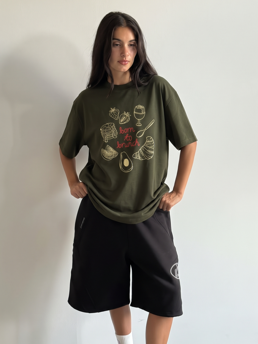 Born to Brunch Oversized Tee - Resene Olive Green