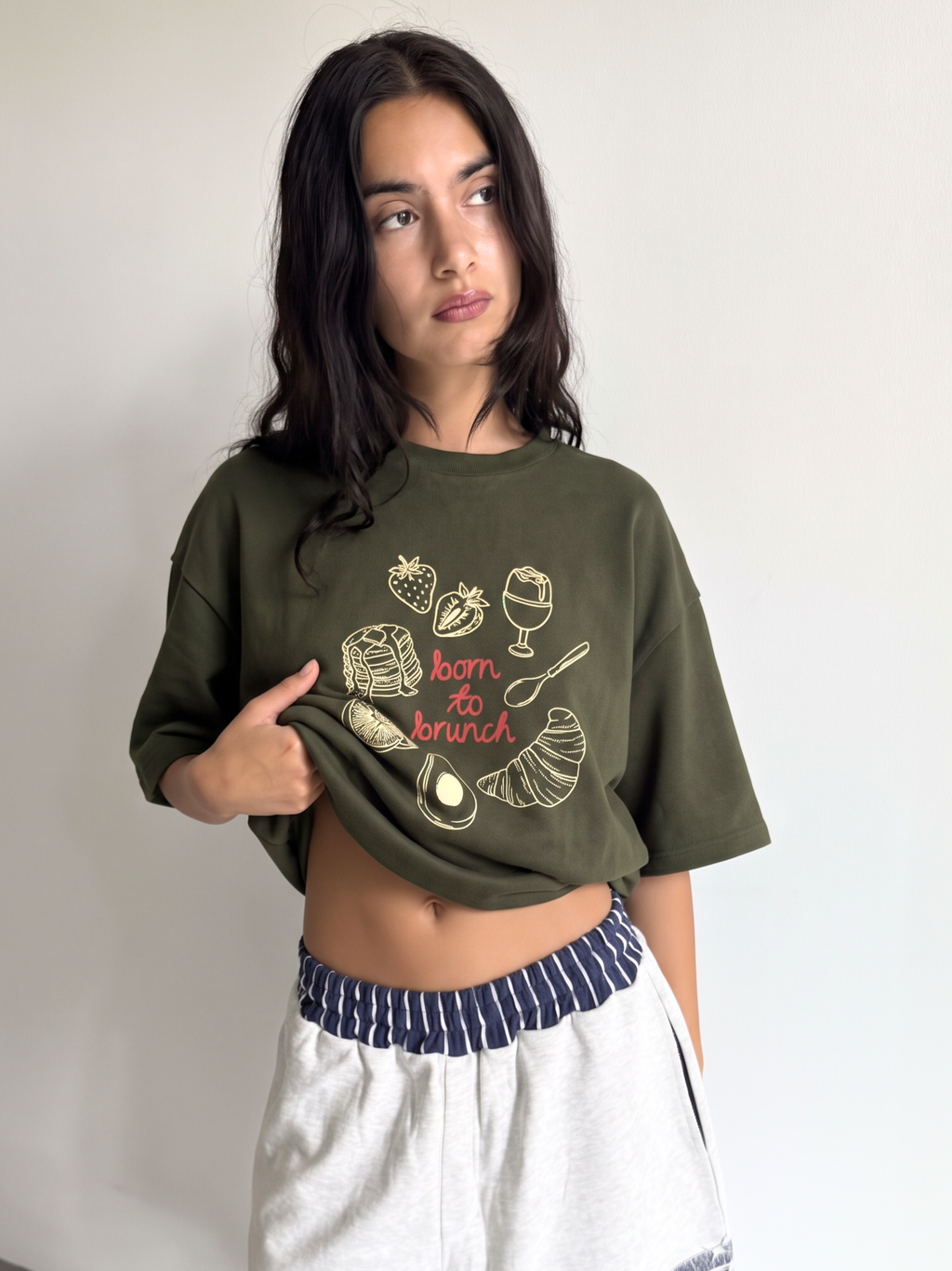 Born to Brunch Oversized Tee - Resene Olive Green