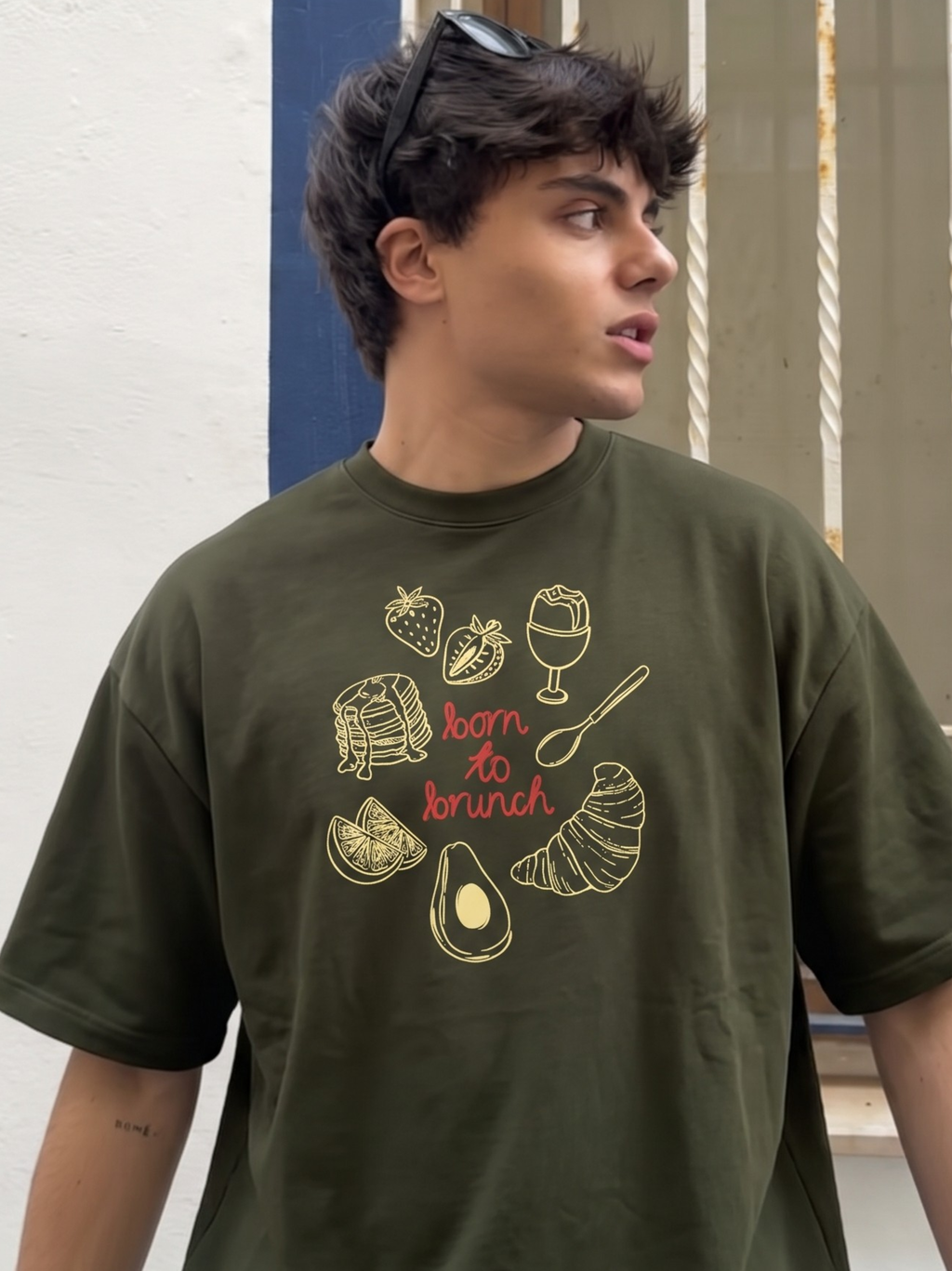 Born to Brunch Oversized Tee - Resene Olive Green