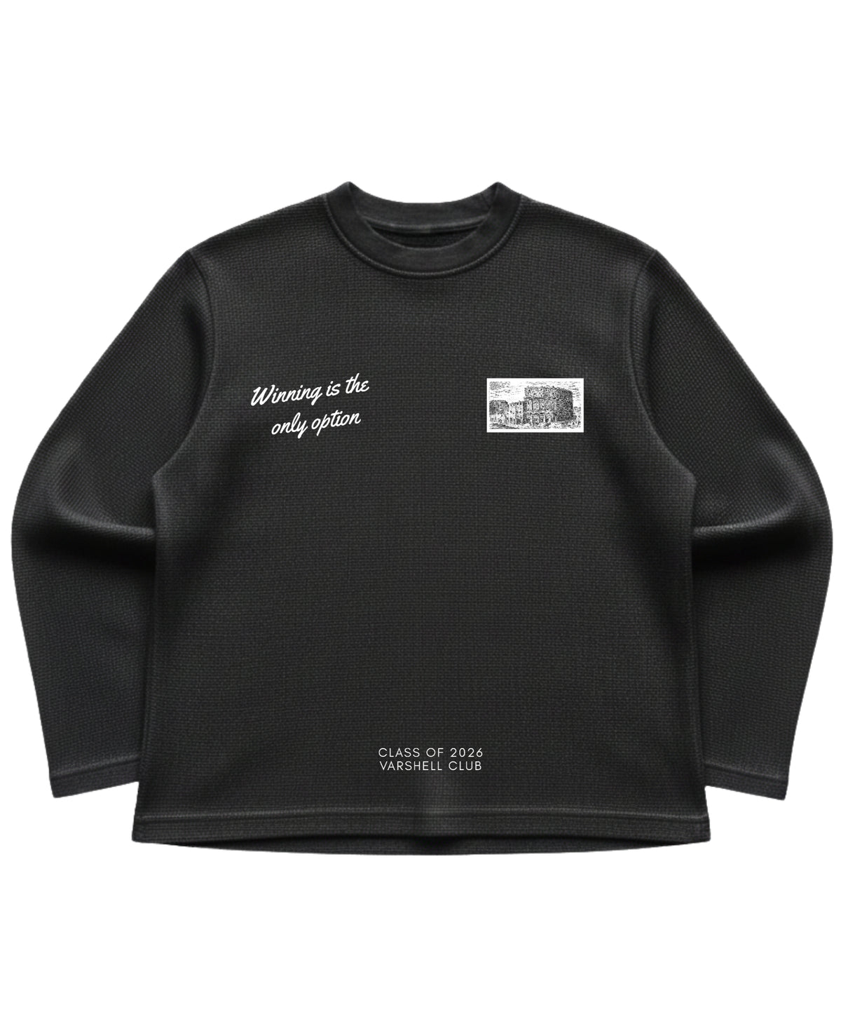 Black waffle knit oversized full-sleeve Front Design